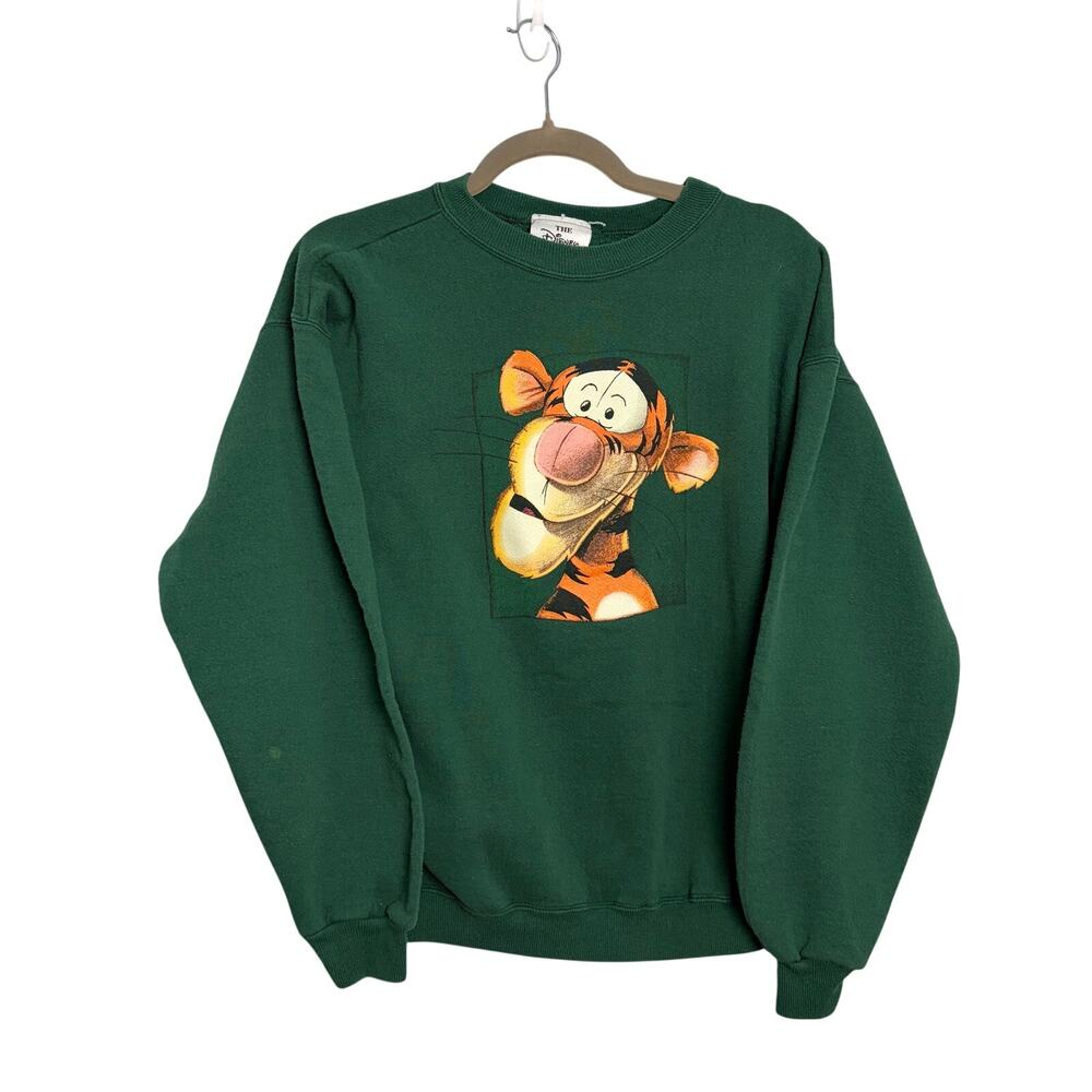 Vintage 90s Winnie the Pooh Tigger Photo Green Crewneck Sweatshirt Size Medium
